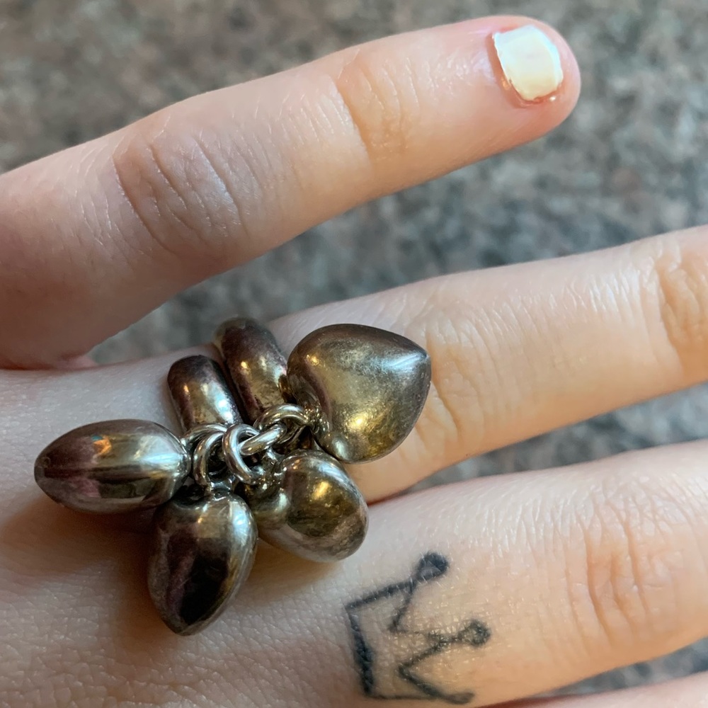 Mexico 925 silver 4 dangling hearts ring size 5 / 5.25